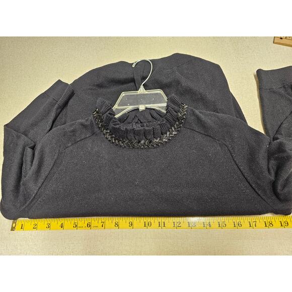 RSVP by Talbots Jewel Embellished Neck Sweater Top Womens Size MP Black Career - Picture 5 of 8